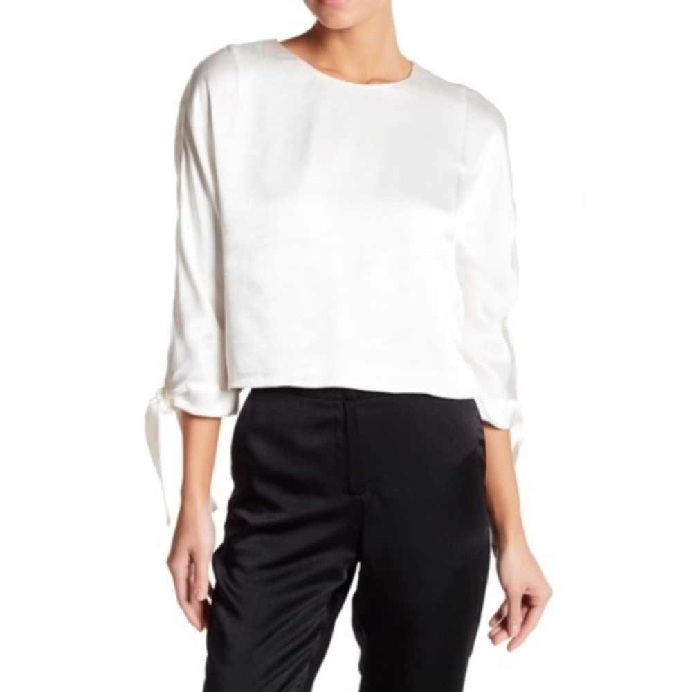 2 LEFT! Shiny 3/4 Length Blouse with Tie Sleeves - Picture 4 of 5